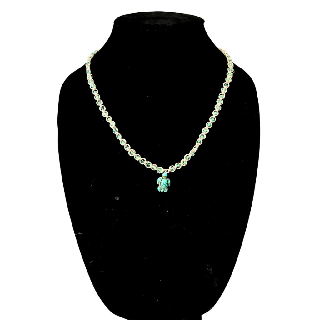 Turquoise Stone Turtle With Sea Glass Chain 28$